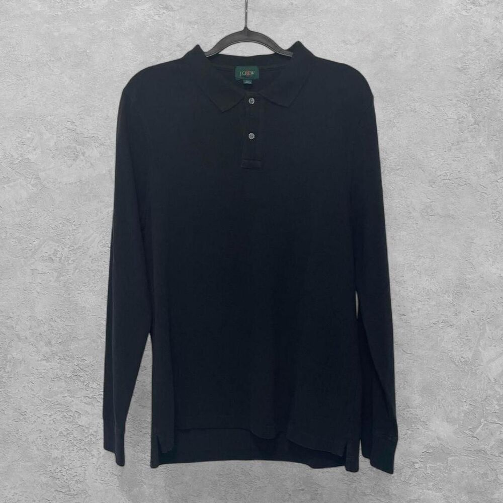 Vintage 90s J.Crew Oarsman Pique Polo Black L Preppy Green Giant Tag
